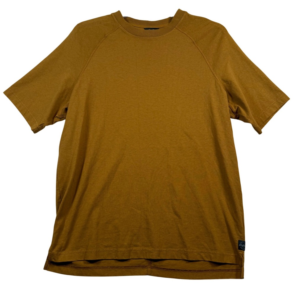 Good Man Brand T-Shirt Mens Medium Ochre Brown Raglan Cotton Center Back Seam
